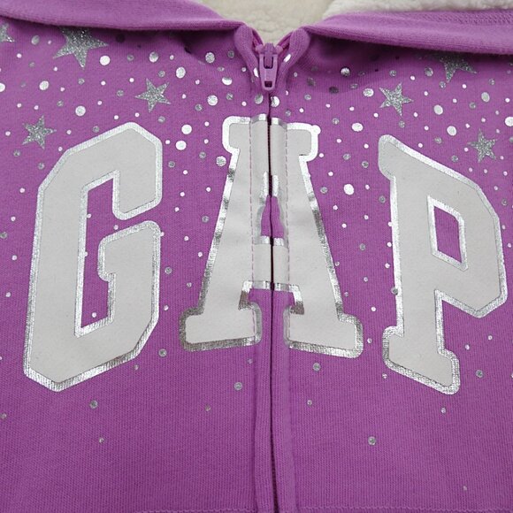 NWT Baby Gap Sherpa Lined Kanga Hoodie Size 4T Purple Sparkle Stars Logo Jacket - Picture 6 of 9
